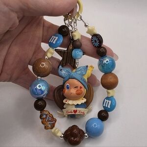 Kids Blue & Brown Beaded Character Toy Keychain